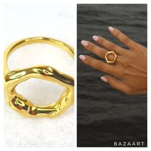Brand NEW Gold Plated Stainless Steel Irregular Circle Ring Size 8